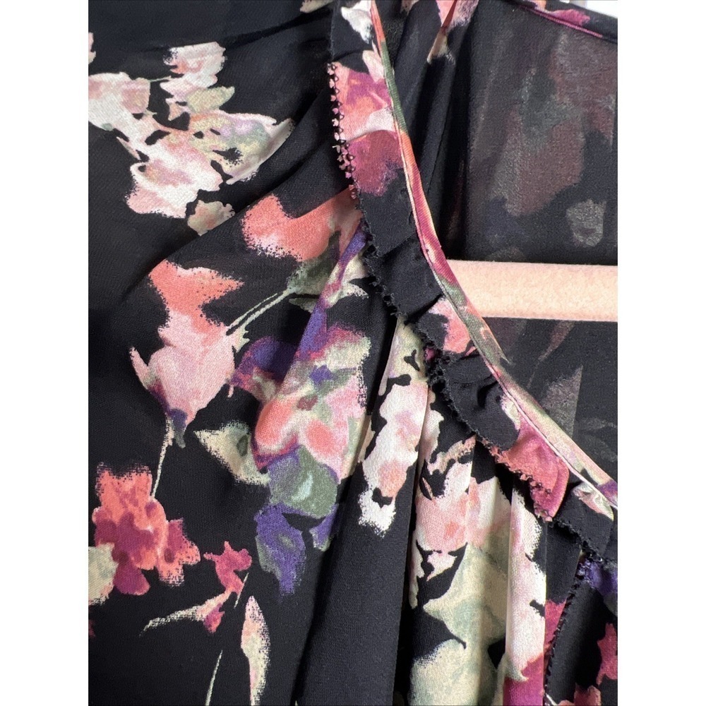 Joie Nadege Floral 100% Silk 3/4 Sleeve Ruffle Top Size Medium Caviar - Picture 8 of 10
